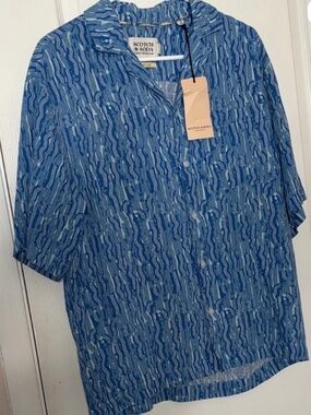 NWT Scotch & Soda Amsterdam Relaxed Fit Shirt M Blue Abstract Wave Print